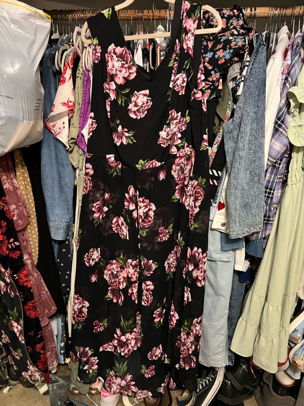 Ashley Stewart Black Maxi Dress with Pink Floral Print